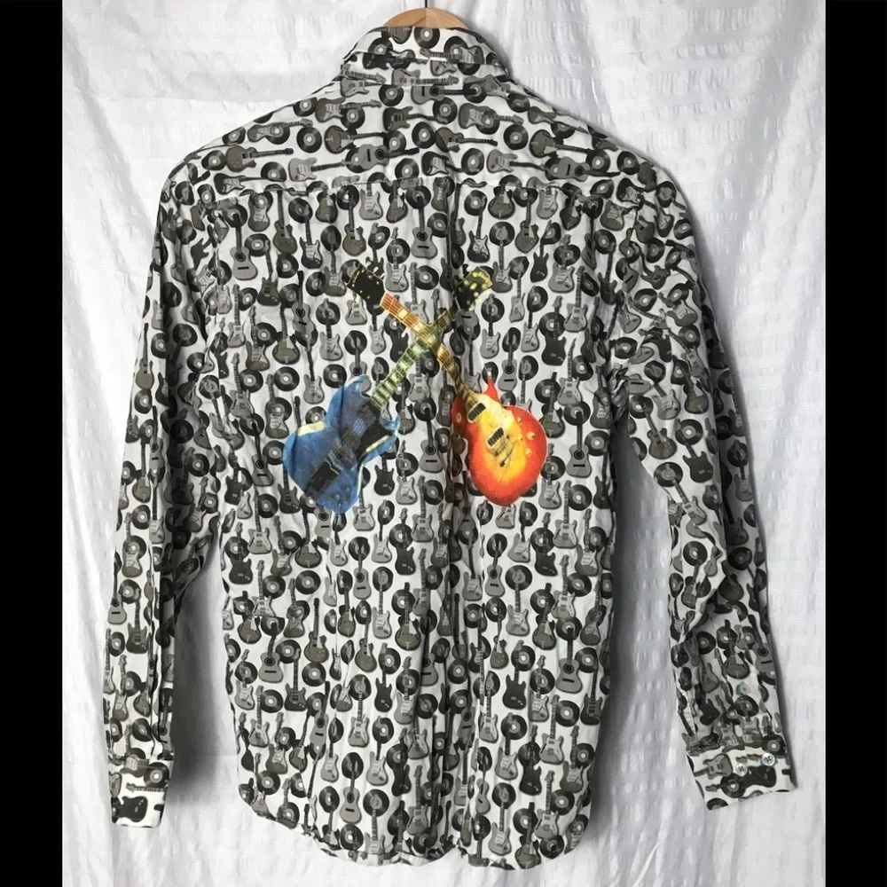 AGE OF WISDOM Guitar Print Button Down Dress Shirt 12-14 Boys